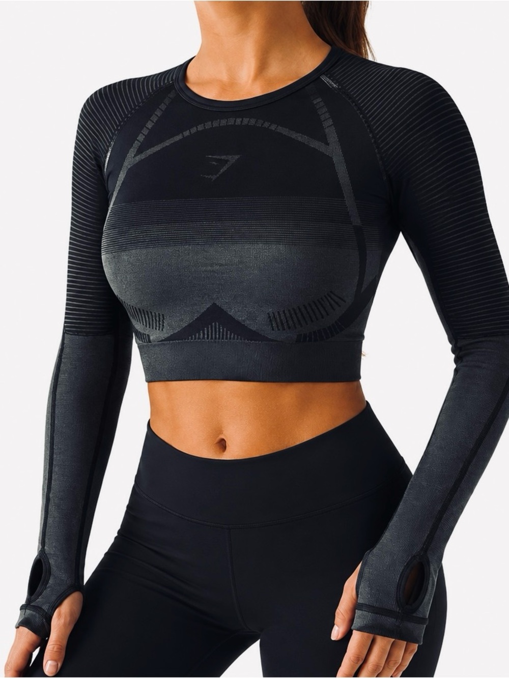 Gymshark Black Seamless Long Sleeve Crop Performance Top